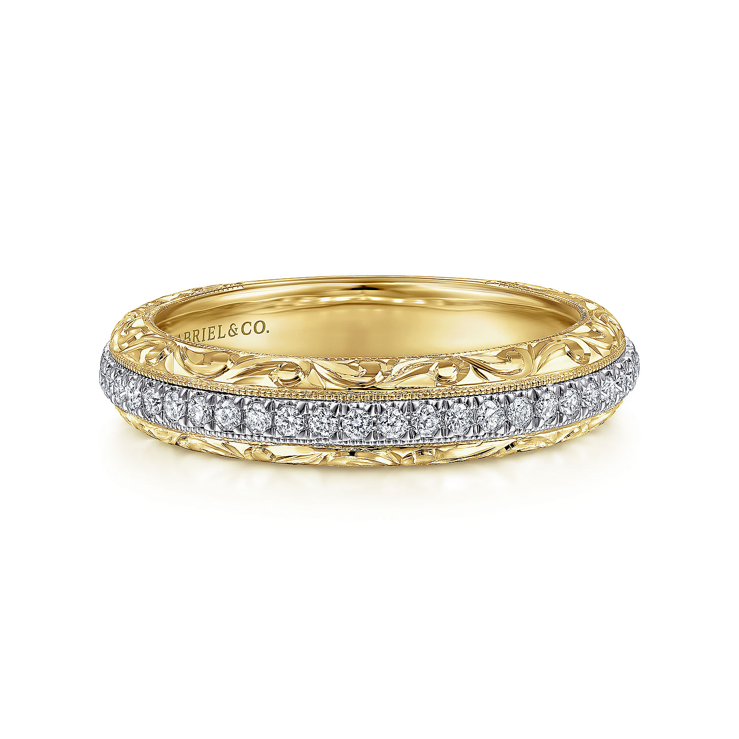 14K White-Yellow Gold Diamond Anniversary Band with Engraved Frame