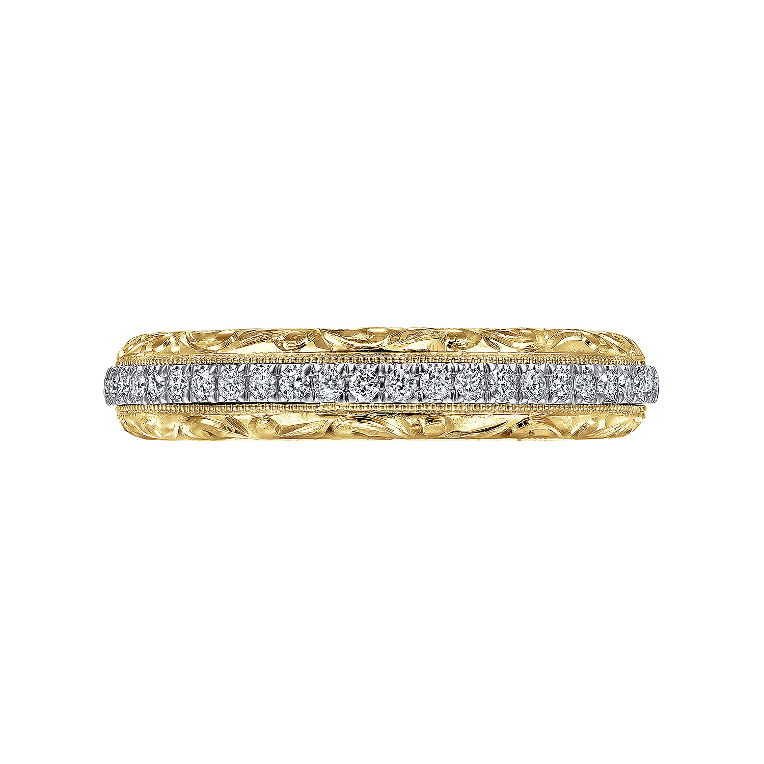 14K White-Yellow Gold Diamond Anniversary Band with Engraved Frame