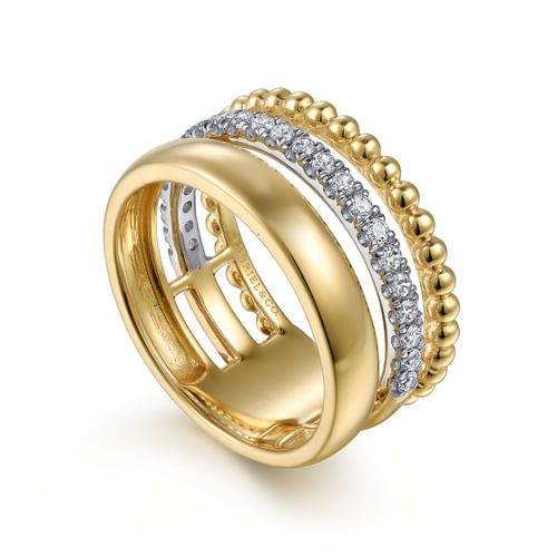 14K White-Yellow Gold Diamond Bujukan Easy Stackable Ring