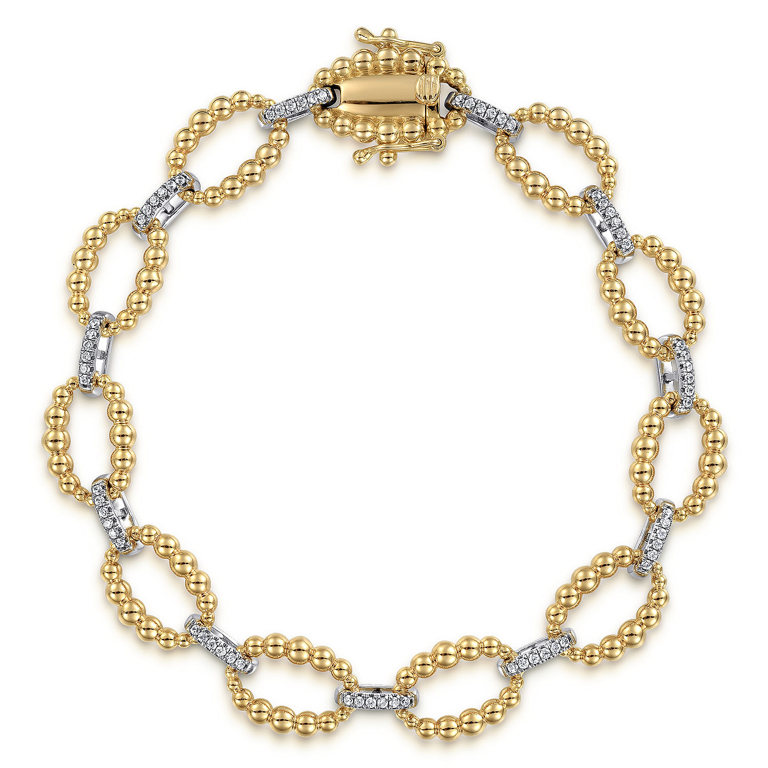 14K White-Yellow Gold Diamond Bujukan Link Tennis Bracelet