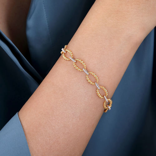 14K White-Yellow Gold Diamond Bujukan Link Tennis Bracelet