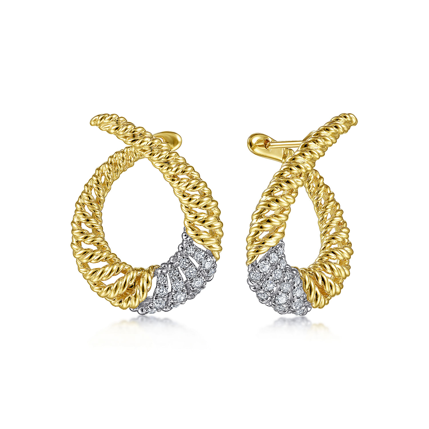 14K White-Yellow Gold Diamond Bypass Hoop Earrings