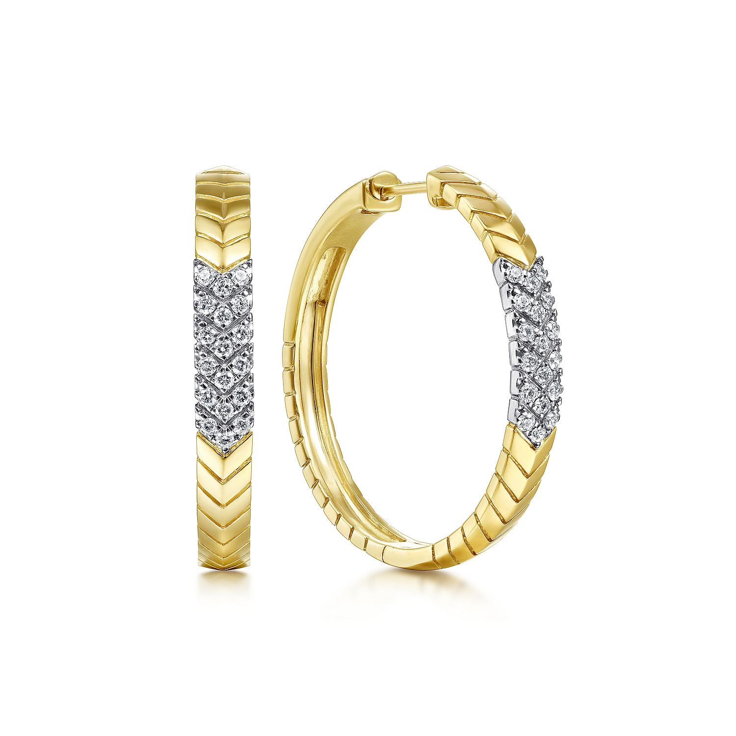 14K White-Yellow Gold Diamond Chevron Earrings