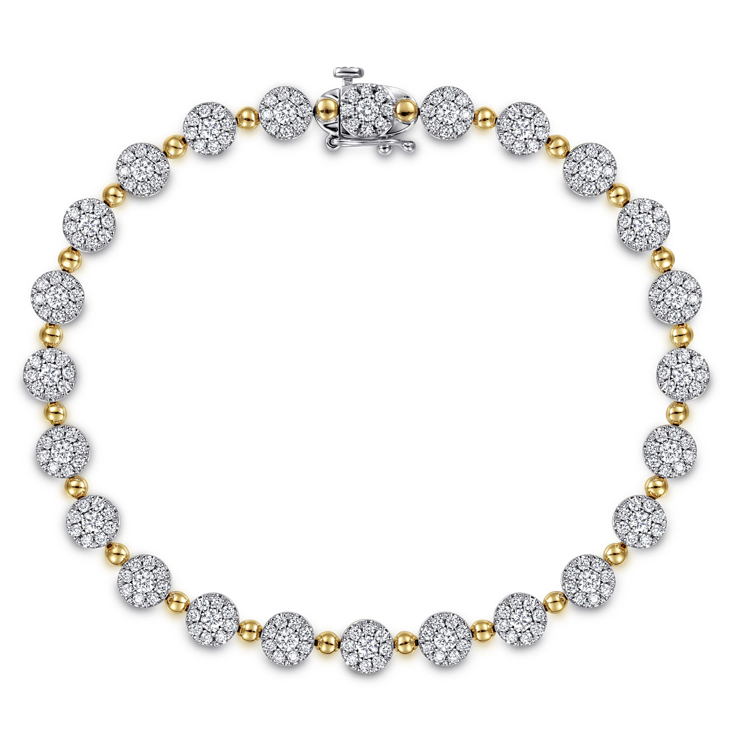 14K White-Yellow Gold Diamond Cluster Tennis Bracelet