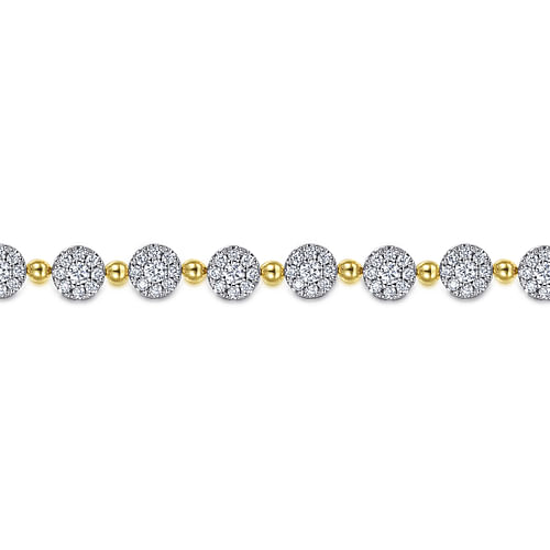 14K White-Yellow Gold Diamond Cluster Tennis Bracelet