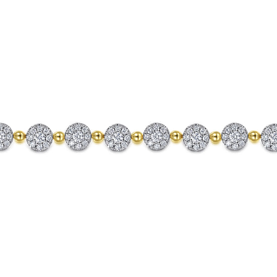 14K White-Yellow Gold Diamond Cluster Tennis Bracelet angle 2