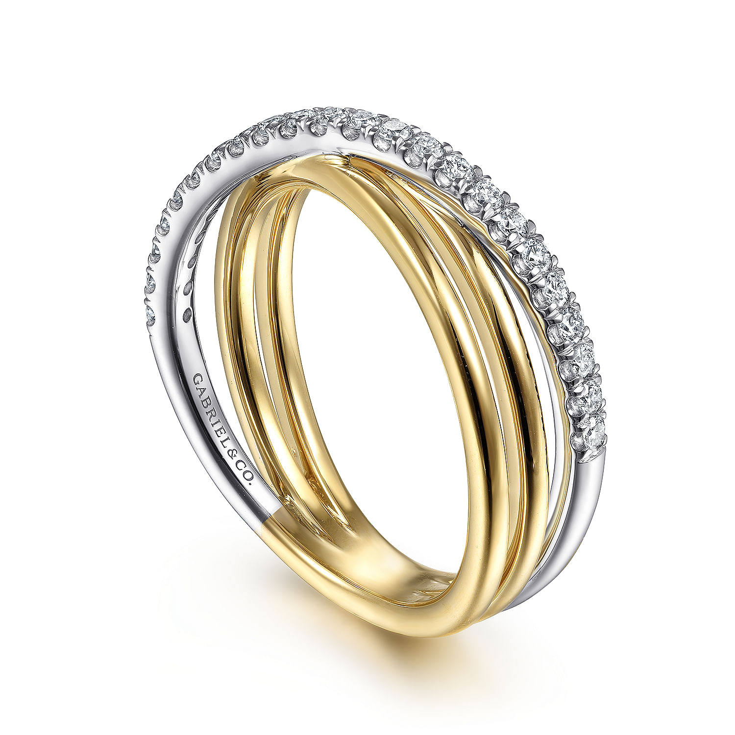 14K White-Yellow Gold Diamond Criss Cross Ring