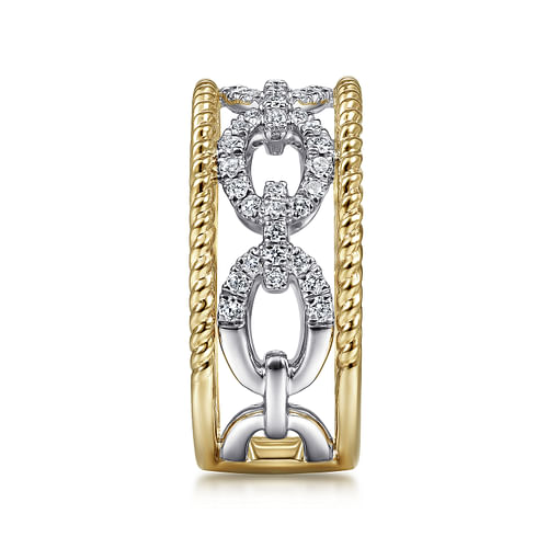 14K White-Yellow Gold Diamond Link and Twisted Rope Ring