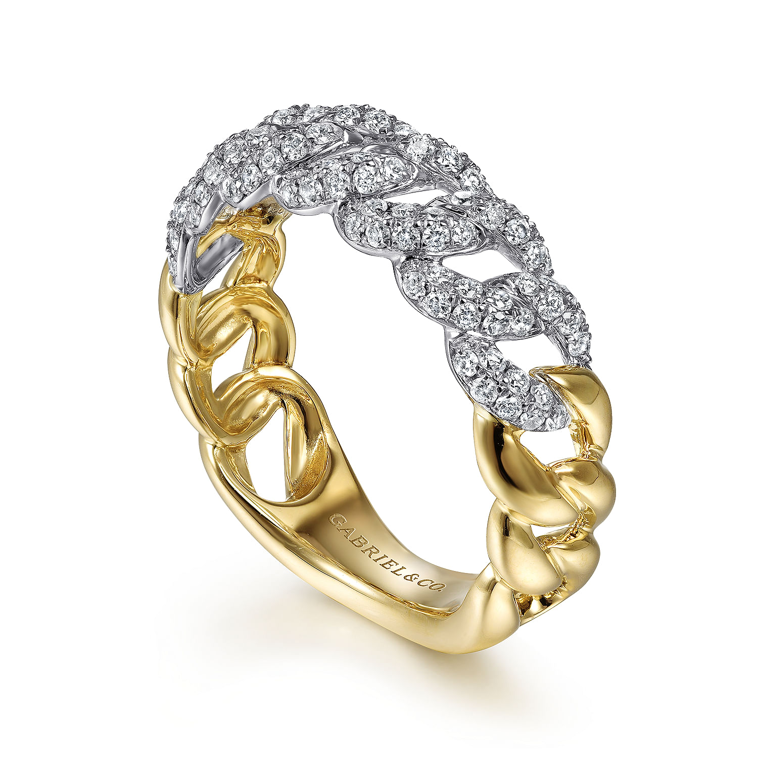14K White-Yellow Gold Diamond Links Ring