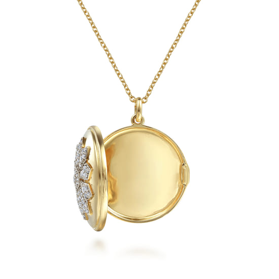 14K White-Yellow Gold Diamond Locket Necklace angle 2