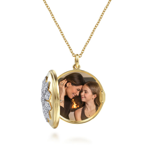 14K White-Yellow Gold Diamond Locket Necklace