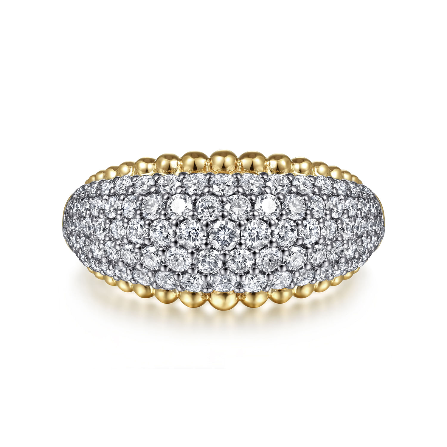14K White-Yellow Gold Diamond Pavé and Bujukan Bead Ring