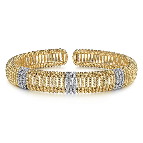 14K White-Yellow Gold Diamond Rope Bangle