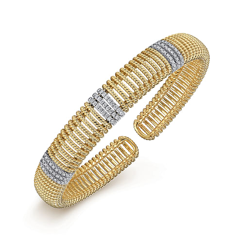 14K White-Yellow Gold Diamond Rope Bangle