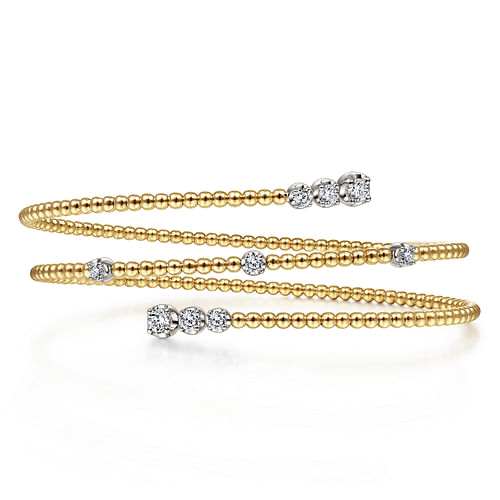 14K White-Yellow Gold Diamond Wrap Bangle