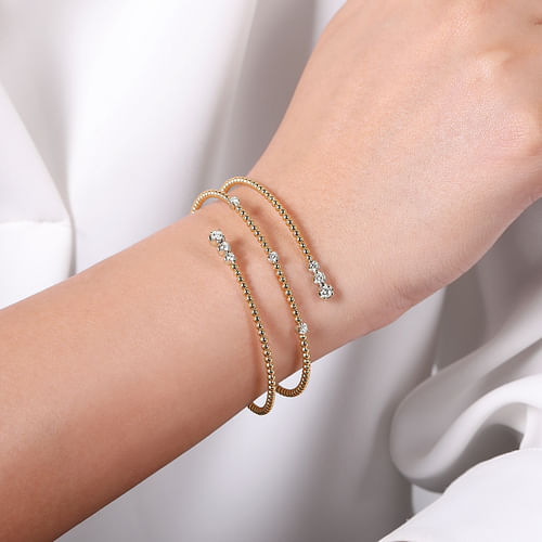 14K White-Yellow Gold Diamond Wrap Bangle