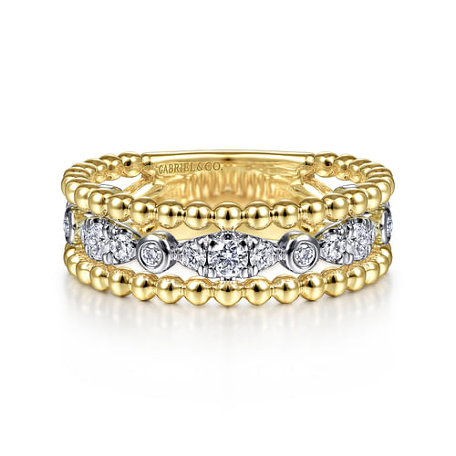 14K White-Yellow Gold Diamond and Bujukan Bead Ring