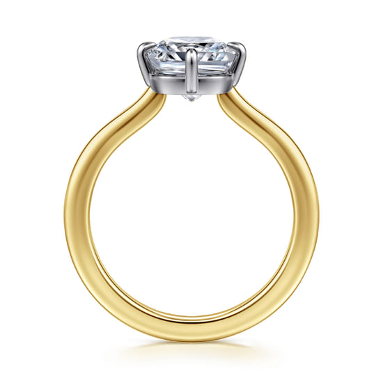 14K White-Yellow Gold Elongated Cushion Compass Prong Solitaire Diamond Engagement Ring angle 2
