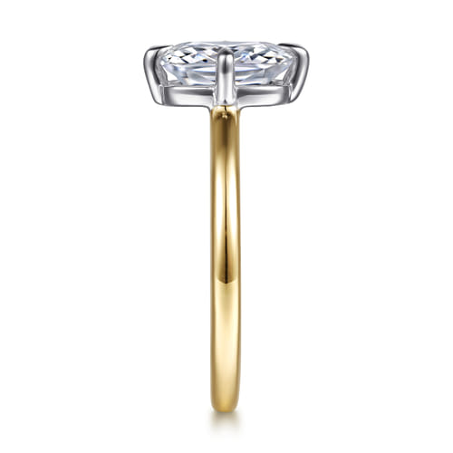 14K White-Yellow Gold Elongated Cushion Compass Prong Solitaire Diamond Engagement Ring