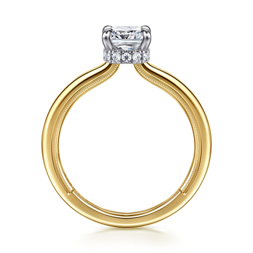 14K White-Yellow Gold Elongated Cushion Diamond Engagement Ring