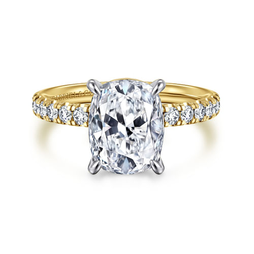 14K White-Yellow Gold Elongated Cushion Diamond Engagement Ring