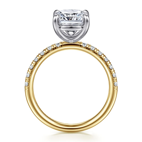 14K White-Yellow Gold Elongated Cushion Diamond Engagement Ring