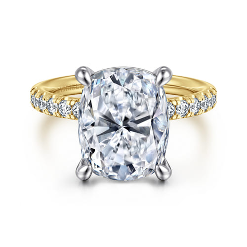 14K White-Yellow Gold Elongated Cushion Diamond Engagement Ring