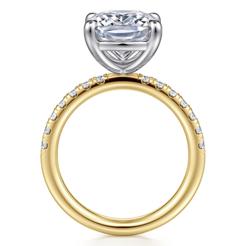 14K White-Yellow Gold Elongated Cushion Diamond Engagement Ring