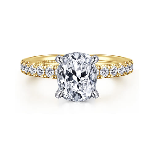 14K White-Yellow Gold Elongated Cushion Diamond Engagement Ring