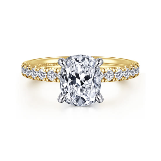 Gabriel - 14K White-Yellow Gold Elongated Cushion Diamond Engagement Ring