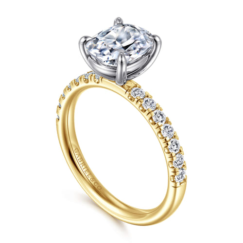 14K White-Yellow Gold Elongated Cushion Diamond Engagement Ring