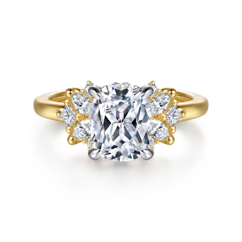14K White-Yellow Gold Elongated Cushion Diamond Engagement Ring