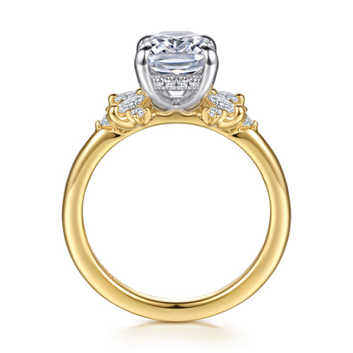 14K White-Yellow Gold Elongated Cushion Diamond Engagement Ring