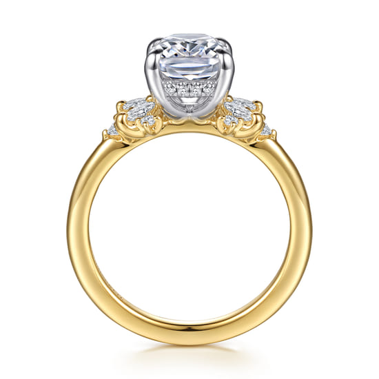 14K White-Yellow Gold Elongated Cushion Diamond Engagement Ring angle 2