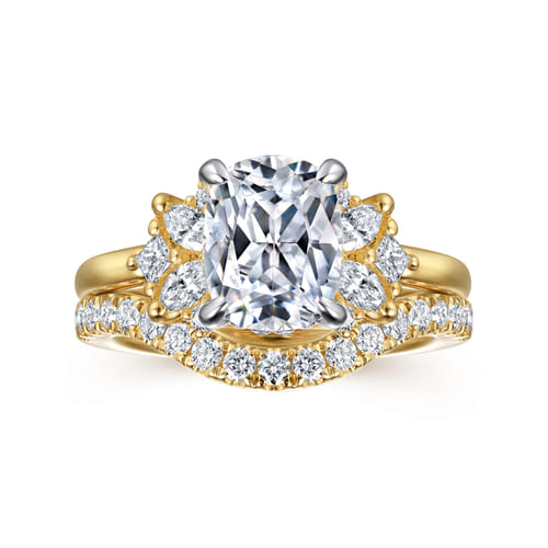 14K White-Yellow Gold Elongated Cushion Diamond Engagement Ring