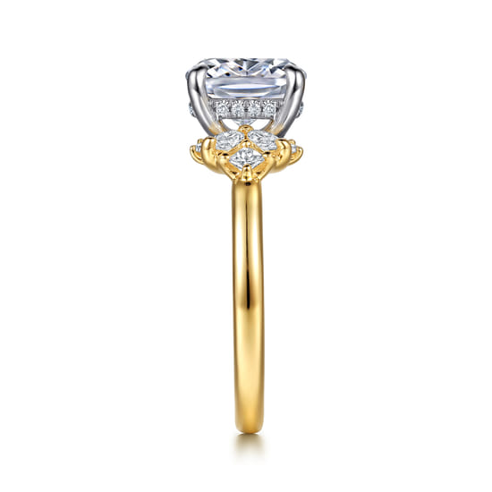14K White-Yellow Gold Elongated Cushion Diamond Engagement Ring angle 5