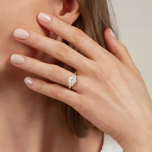 14K White-Yellow Gold Elongated Cushion Diamond Engagement Ring