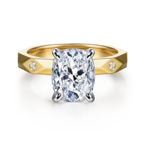 14K White-Yellow Gold Elongated Cushion Diamond Engagement Ring