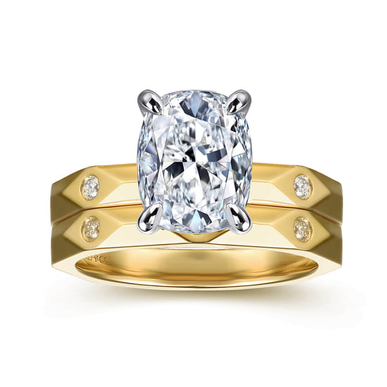 14K White-Yellow Gold Elongated Cushion Diamond Engagement Ring angle 4