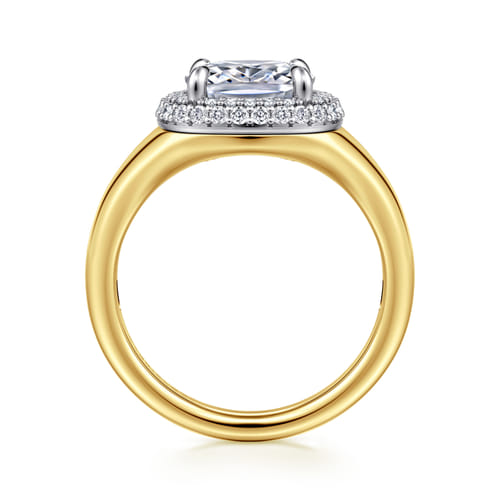 14K White-Yellow Gold Elongated Cushion Double Halo Diamond Engagement Ring