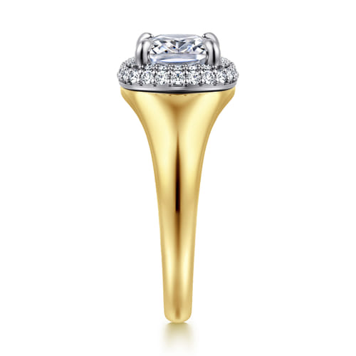 14K White-Yellow Gold Elongated Cushion Double Halo Diamond Engagement Ring