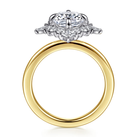 14K White-Yellow Gold Elongated Cushion Halo Diamond Engagement Ring angle 2