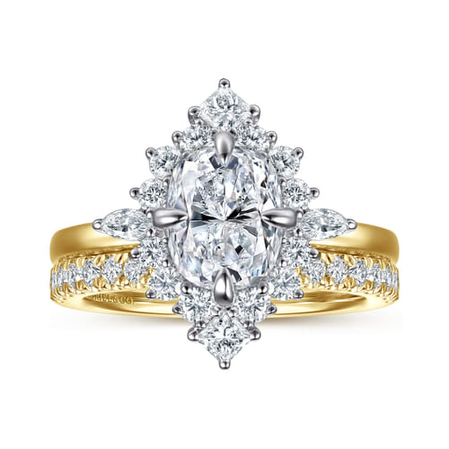 14K White-Yellow Gold Elongated Cushion Halo Diamond Engagement Ring