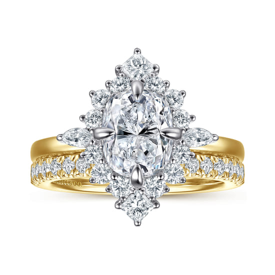 14K White-Yellow Gold Elongated Cushion Halo Diamond Engagement Ring angle 4
