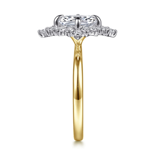 14K White-Yellow Gold Elongated Cushion Halo Diamond Engagement Ring