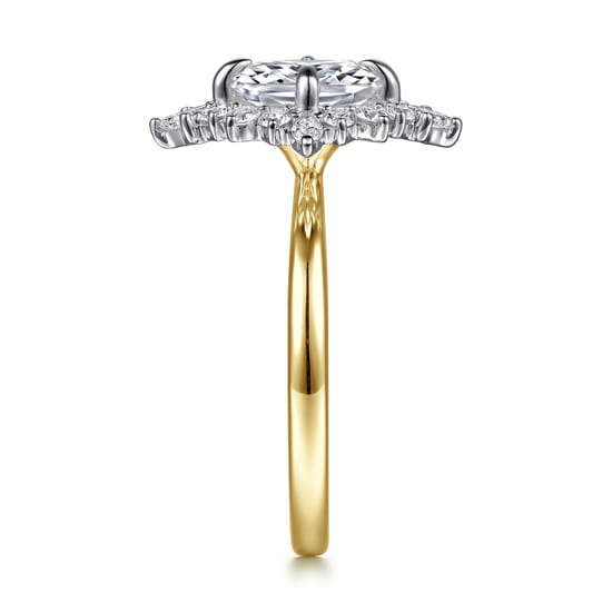 14K White-Yellow Gold Elongated Cushion Halo Diamond Engagement Ring angle 5
