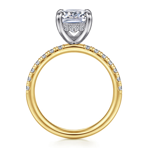 14K White-Yellow Gold Elongated Cushion Hidden Halo Diamond Engagement Ring