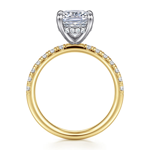 14K White-Yellow Gold Elongated Cushion Hidden Halo Diamond Engagement Ring