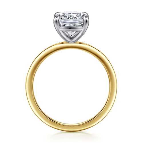 14K White-Yellow Gold Elongated Cushion Solitaire Diamond Engagement Ring