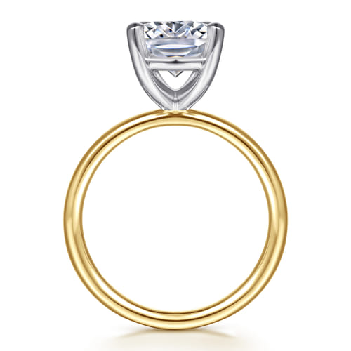 14K White-Yellow Gold Elongated Cushion Solitaire Diamond Engagement Ring